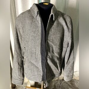 H&M Mens Jacket Black White Check Wool Polyester Full Zip Lined Pockets size XL